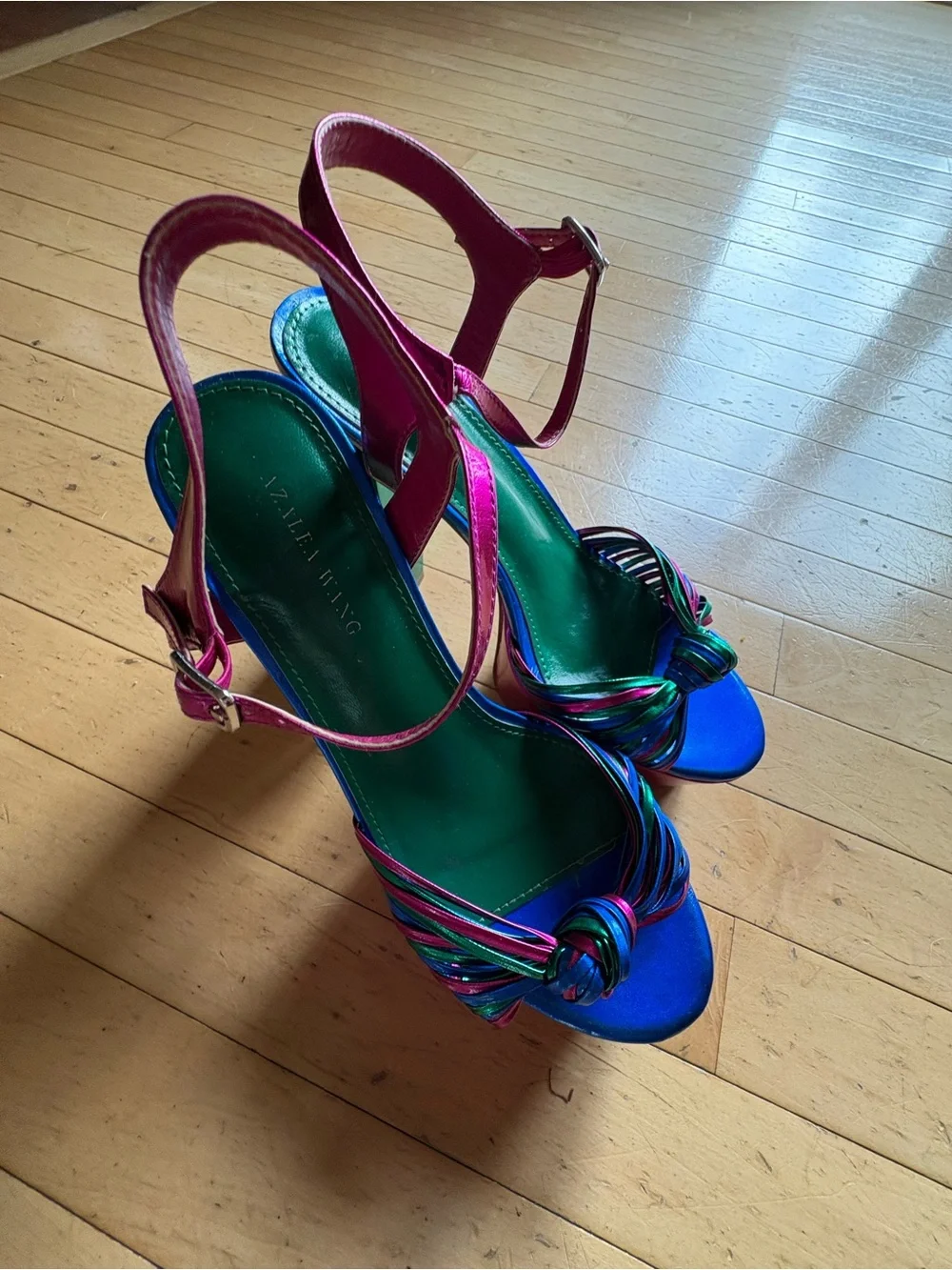 Azalea Wang Aria Multi Metallic Platform Heels Size 8 Pink Green Blue